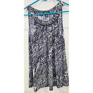 Style Co Women Top Large Black Animal Print Poly Blend Sleeveless Casual Tank